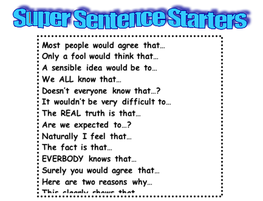Sentence starters for essays
